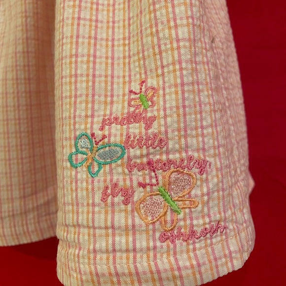 Oshkosh Baby Pink Plaid Seersucker Summer Dress Size XL (12 Months), Butterflies - Picture 4 of 8